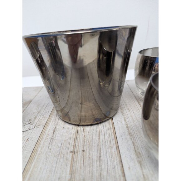 Dorothy Thorpe Set of 4 Roly Poly Glasses w/ Ice Bucket Silver Fade Ombre - Picture 7 of 9